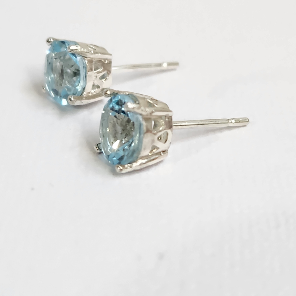 Lrg Semi VTG 2ctw Icey Topaz Open Lattice 925 Stud Earrings 6mm High Brilliance - Picture 10 of 16